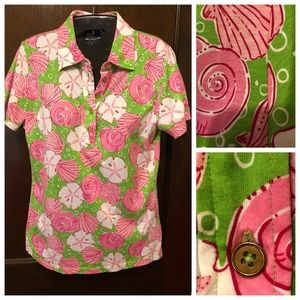 Lilly Pultizer Top Lime and Pink Seashells